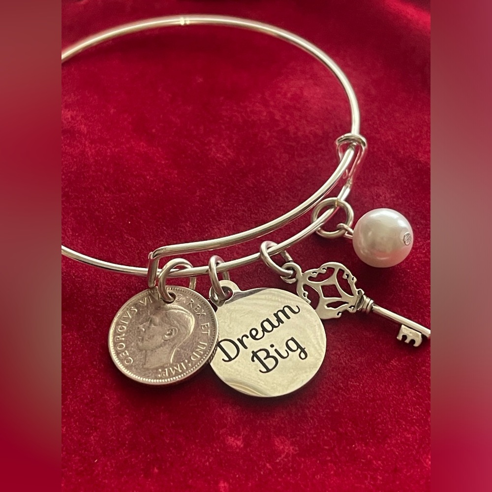 Boho gorgeous Bangle bracelet with silver Canada coin and charms